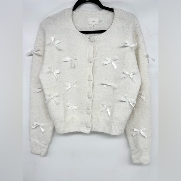 Lena Sweaters - LENA White Bow Cardigan NWT Size Large